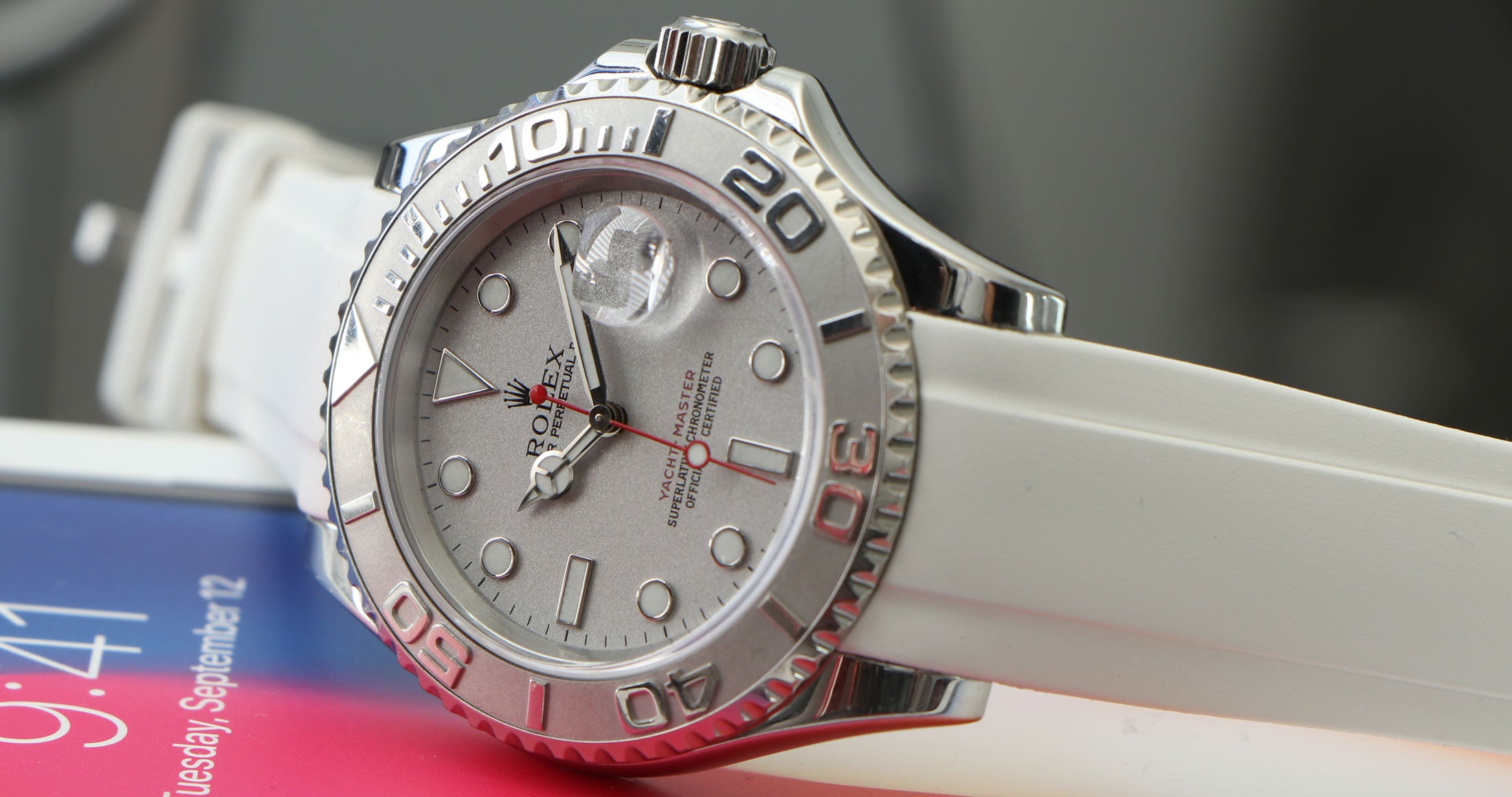 White Rubber Strap on Rolex Yacht-Master