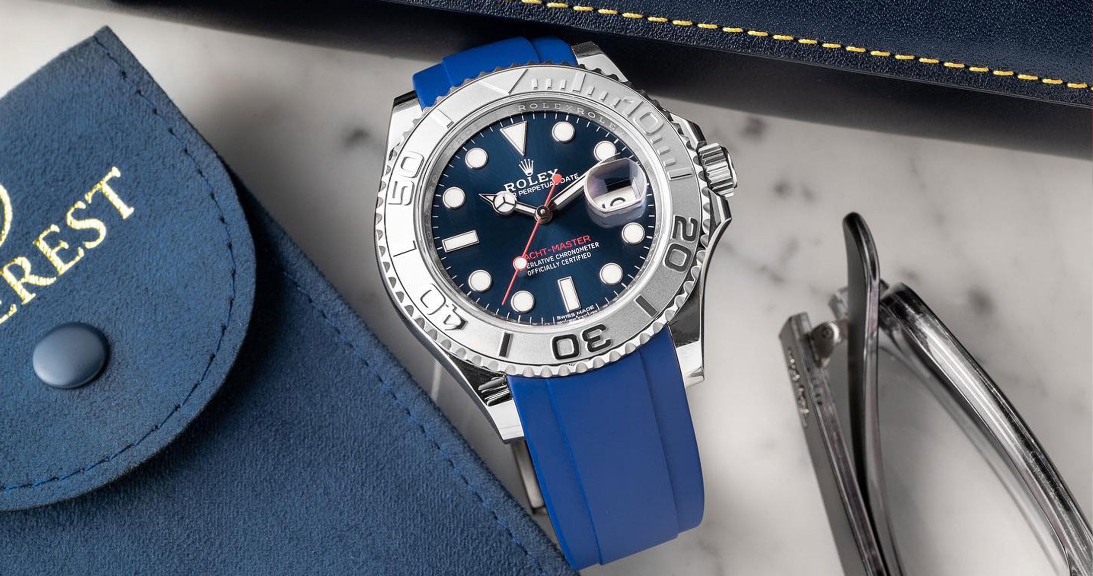 Blue Rubber Strap on Rolex yacht-Master