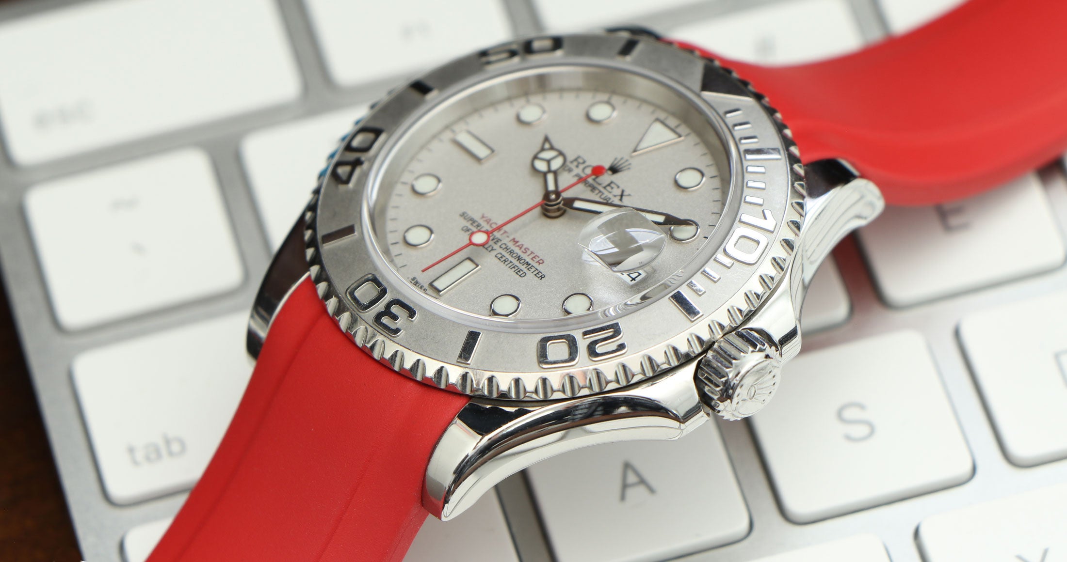 Red Rubber Strap on Rolex Yacht-Master