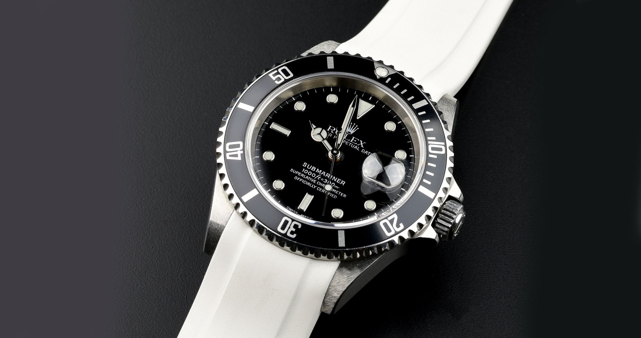 White Rubber Strap on Rolex Submariner