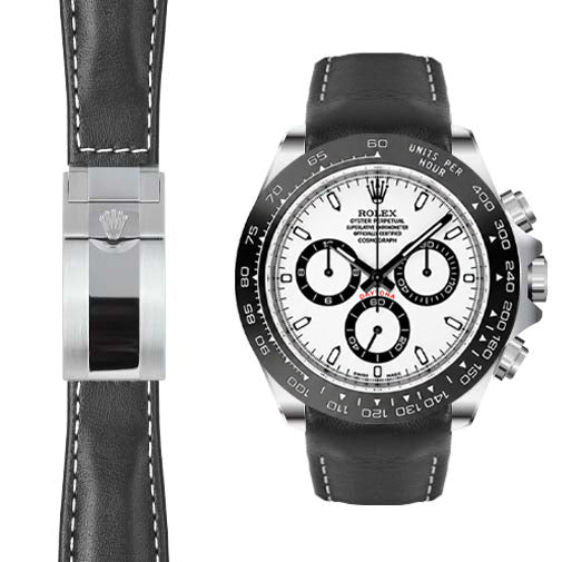 Curved End Leather Strap for Rolex Ceramic Daytona Watch | Everest