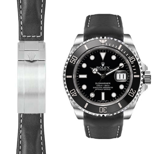 Curved End Leather Strap for Rolex Submariner Ceramic Watch