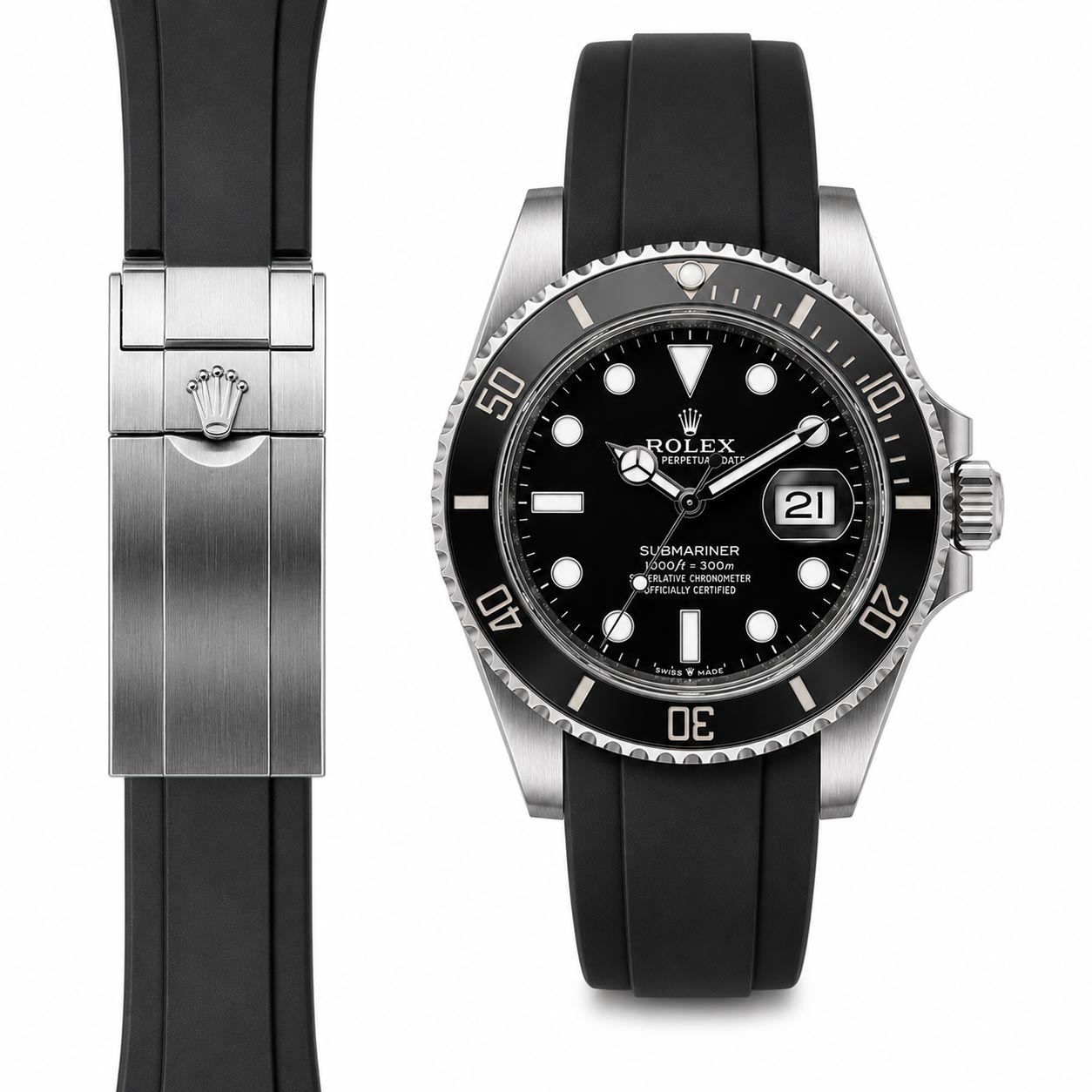 Rolex サブマリーナ Everest エベレスト ラバーバンド ブラック Curved End Rubber Strap For The Submariner 41 | Everest Bands
