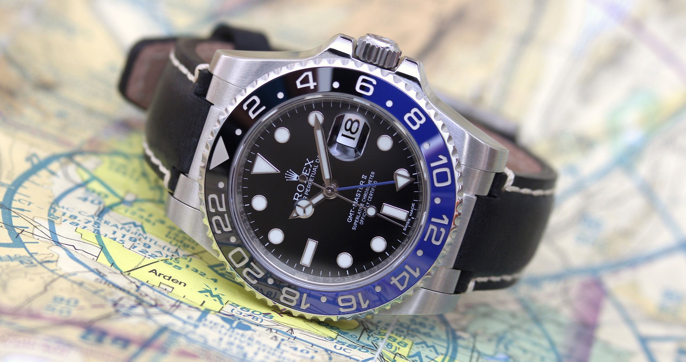 Steel End Link Leather Strap on Rolex GMT-Master II
