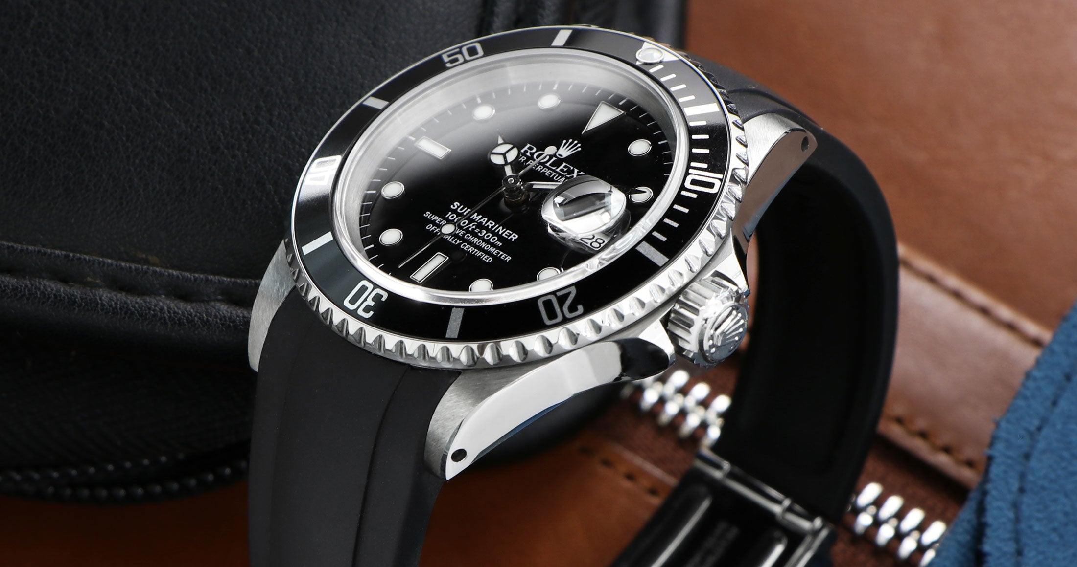 Black Rubber strap on Rolex Submariner