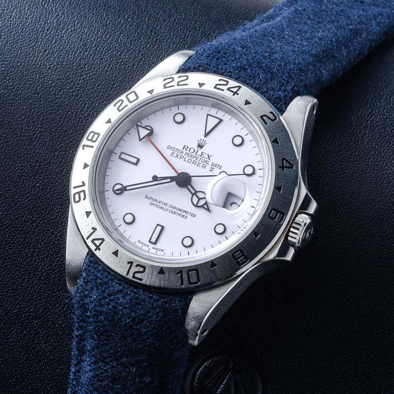 Curved End Blue Nylon Strap on Rolex Explorer II