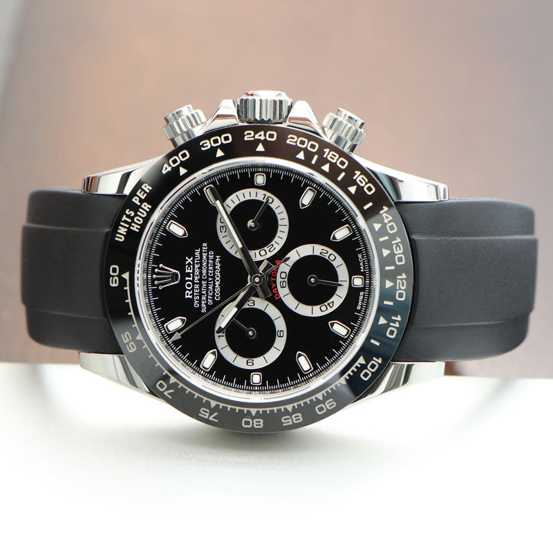 Black Rubber Strap on Rolex Daytona