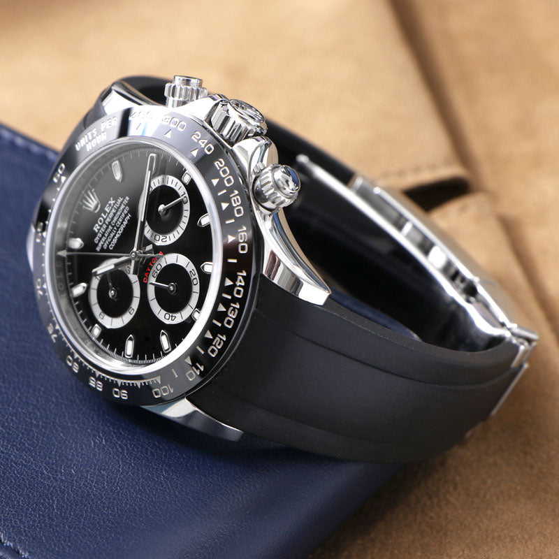 Black Rubber Strap on Rolex Daytona