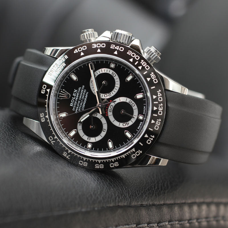 Black Rubber Strap on Rolex Daytona