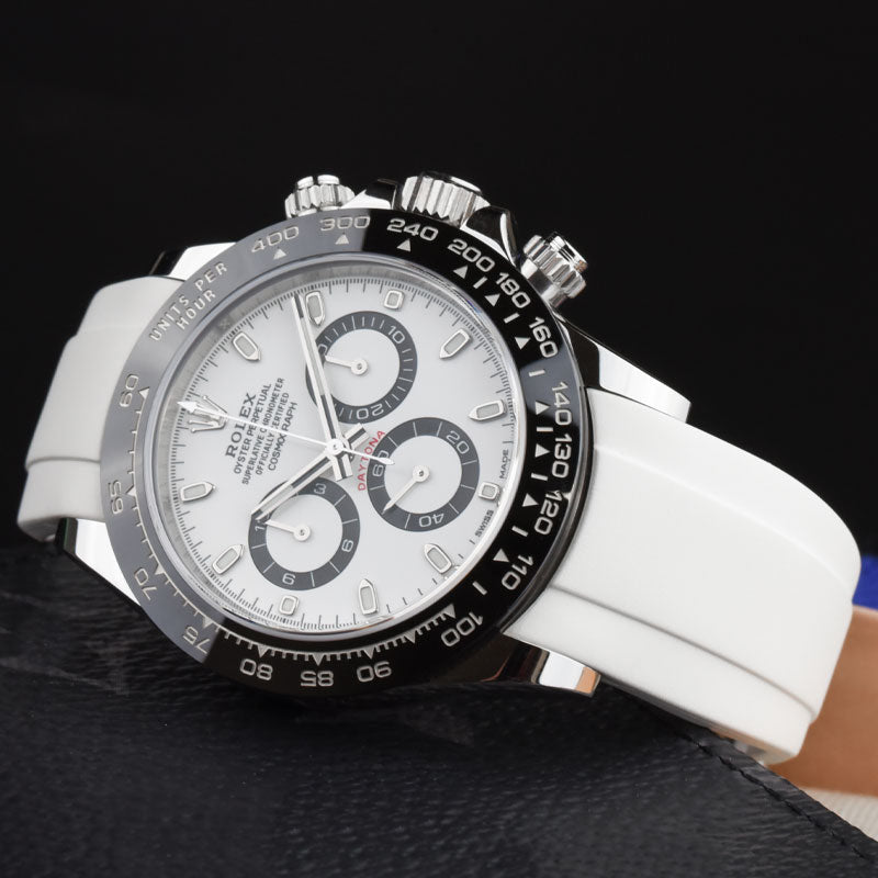 White Rubber strap on Rolex Daytona