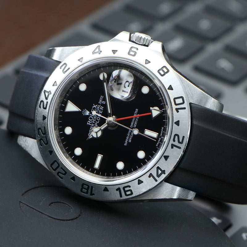 Black Rubber Strap on Rolex Explorer II 