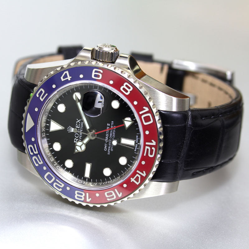Curved End Leather Strap on Rolex GMT-Master II