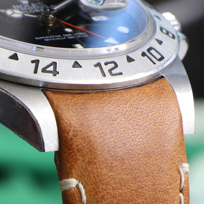 Curved End Leather Strap on Rolex Explorer II