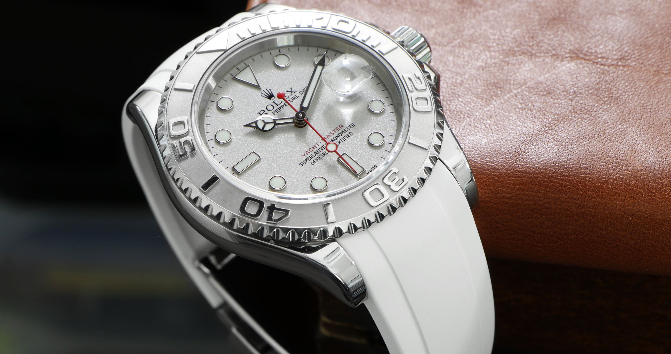 White Rubber strap on Rolex Yacht-Master