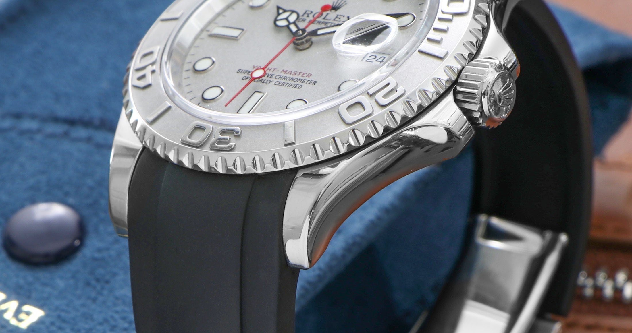 Black Rubber Strap on Rolex Yacht-Master