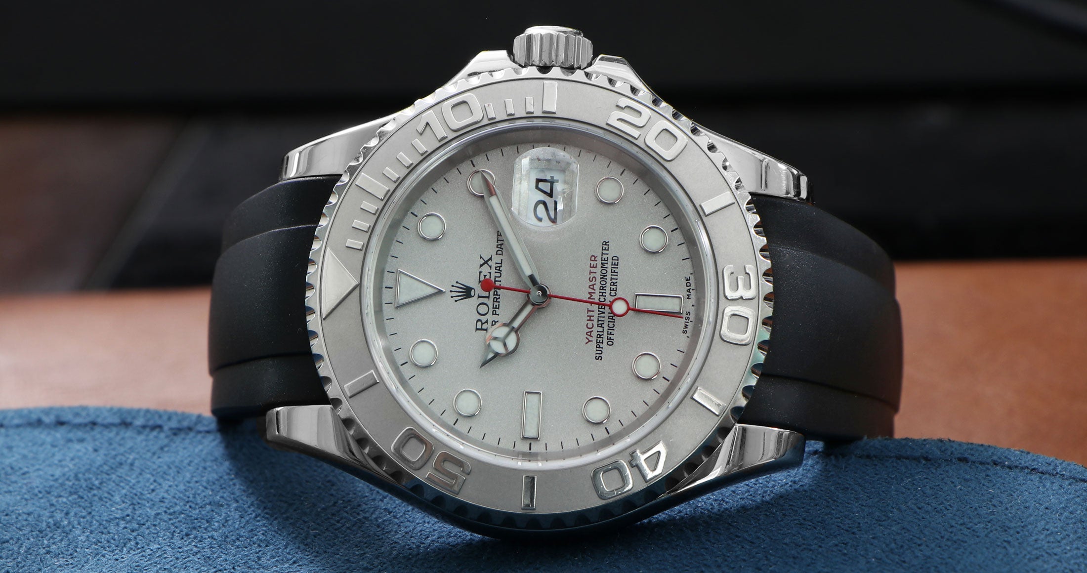 Black Rubber Strap on Rolex Yacht-Master