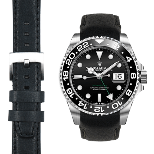 Curved End Leather Strap for Rolex GMT Master II Ceramic Watch Everest Bands