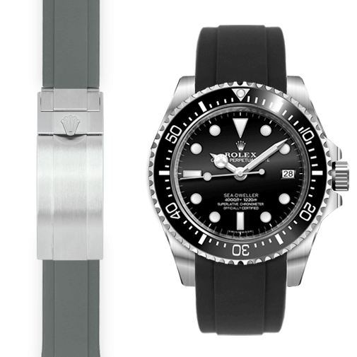Curved End Rubber Strap for Rolex Sea-Dweller 4000 Deployant | Everest Curved End Rubber Strap for Rolex Sea-Dweller 4000 Deployant | Everest