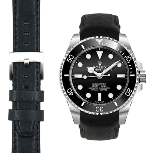 Curved End Leather Strap for Rolex Submariner Ceramic No-Date
