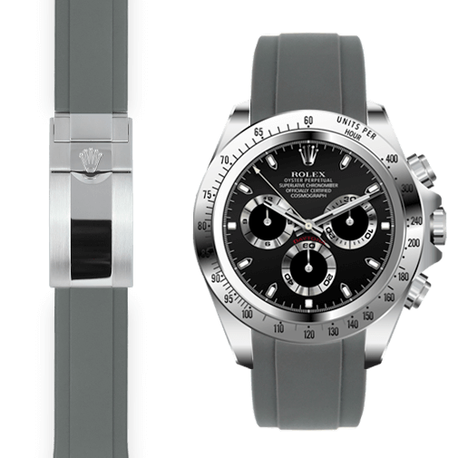 Rolex Daytona grey rubber deployant watch strap
