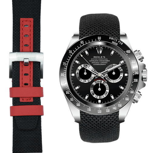 Black Nylon with Red Accent / Silver Buckle