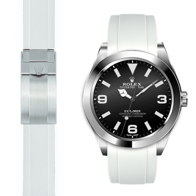 Rolex Explorer white rubber deployant watch strap