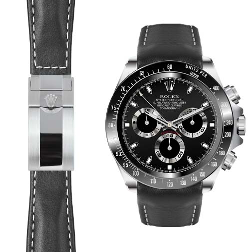 Curved End Leather Strap for Rolex Ceramic Daytona Watch | Everest Bands