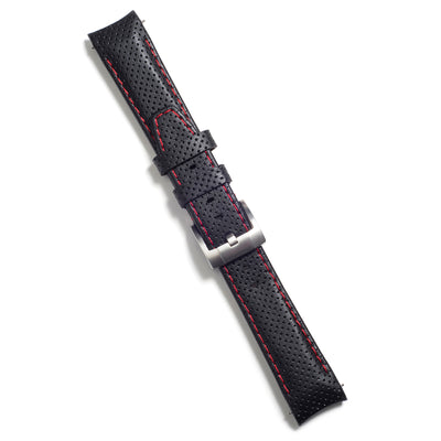 Black with red stitch / Silver Buckle