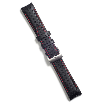 Black With Red Stitch / Silver Buckle