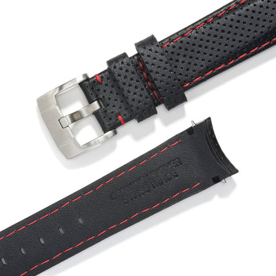 Black With Red Stitch / Silver Buckle