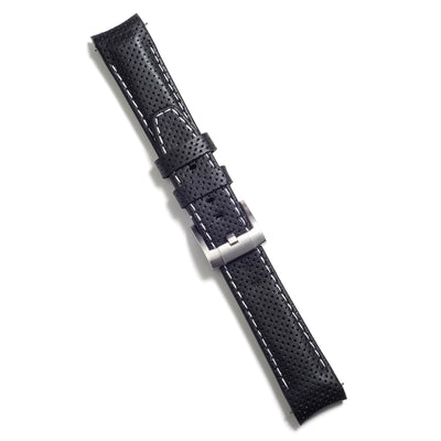 Black With White Stitch / Silver Buckle