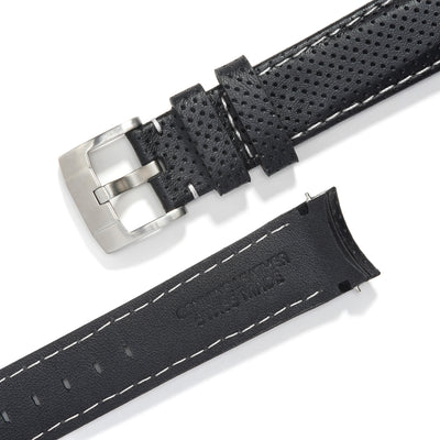 Black With White Stitch / Silver Buckle