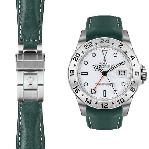 Curved End Leather Strap for Rolex Explorer II Watch Everest Bands