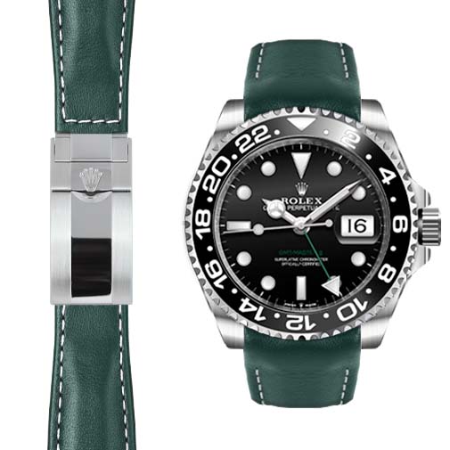 Curved End Leather Strap for Rolex GMT Master II Ceramic Watch