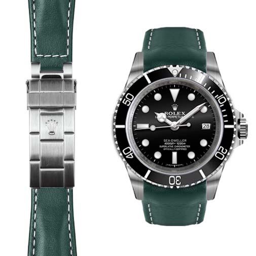 Curved End Leather Strap for Rolex Sea-Dweller Watch Everest Bands