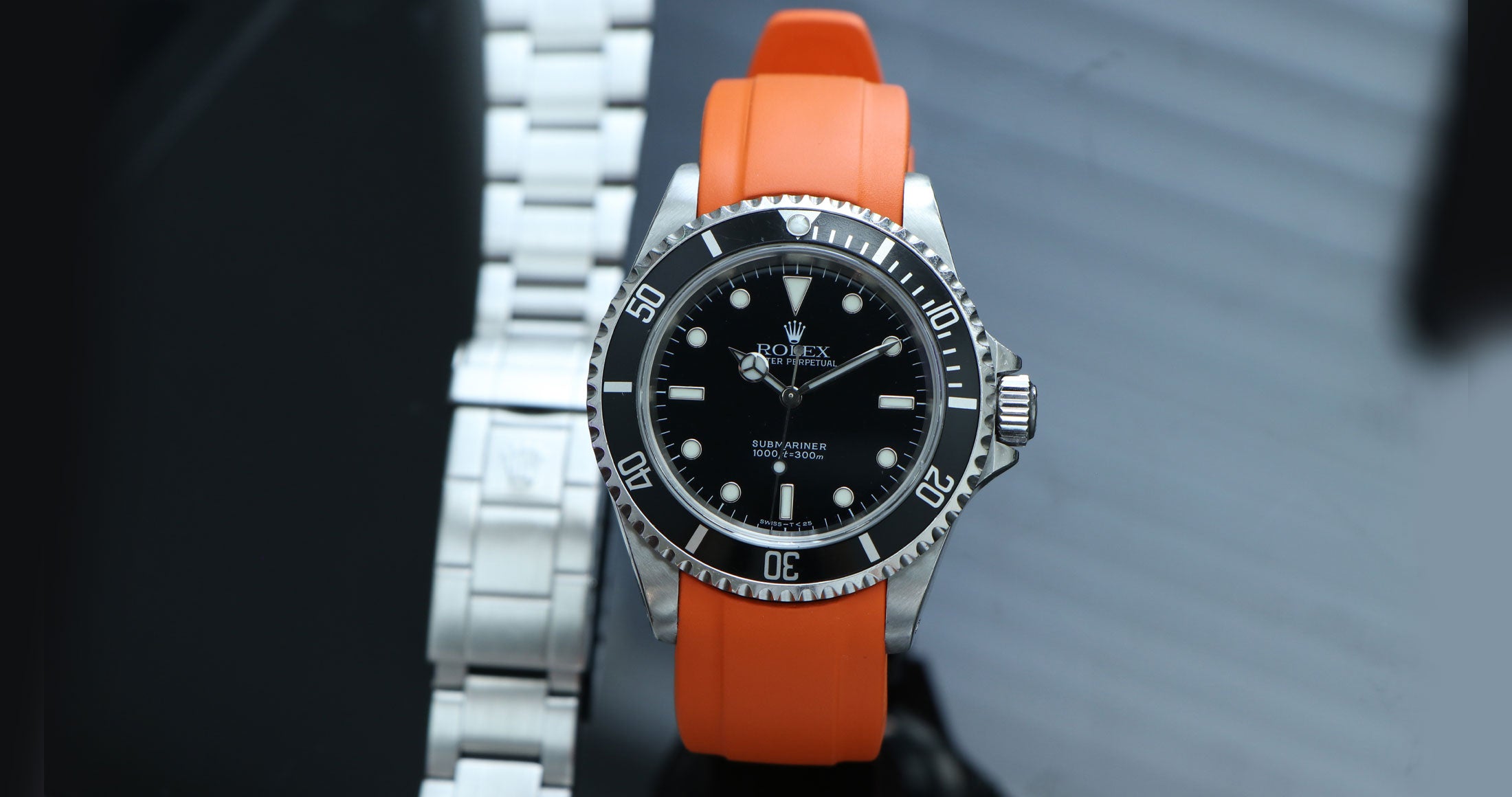 Orange Rubber strap on Rolex Submariner