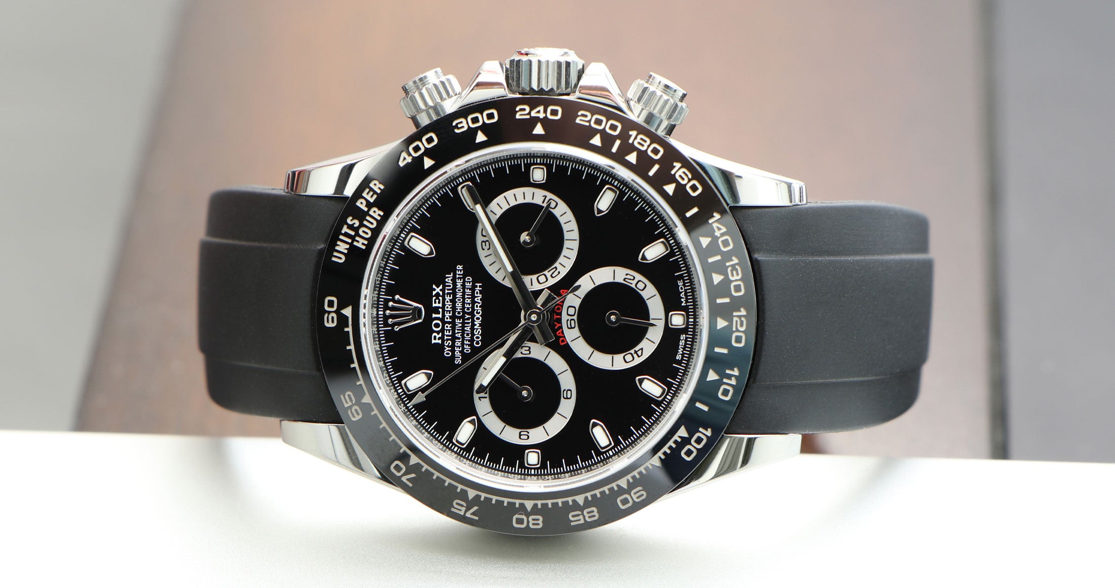 Black Rubber Strap on Rolex Daytona