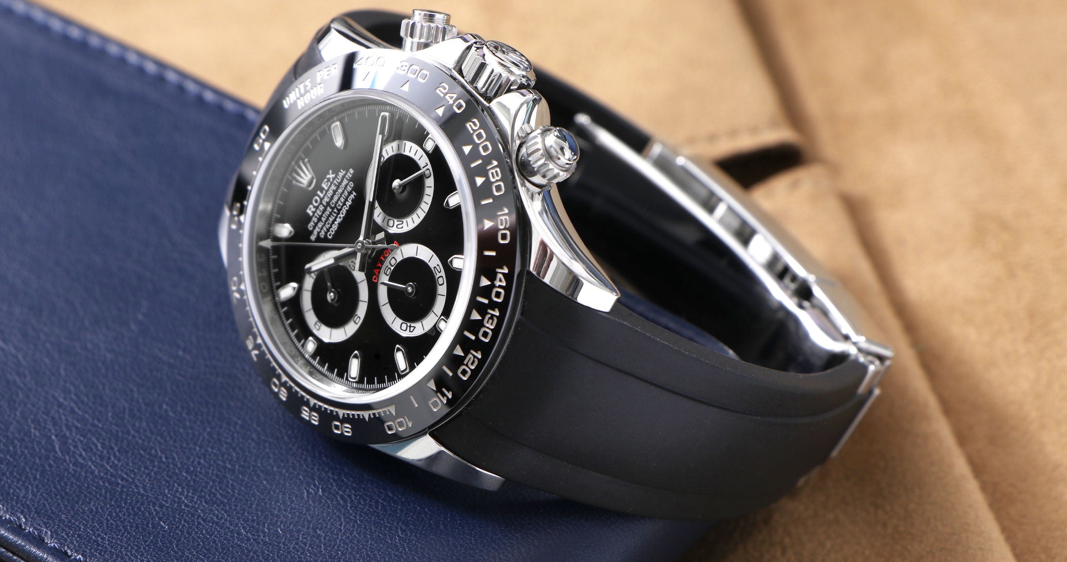 Black Rubber Strap on Rolex Daytona