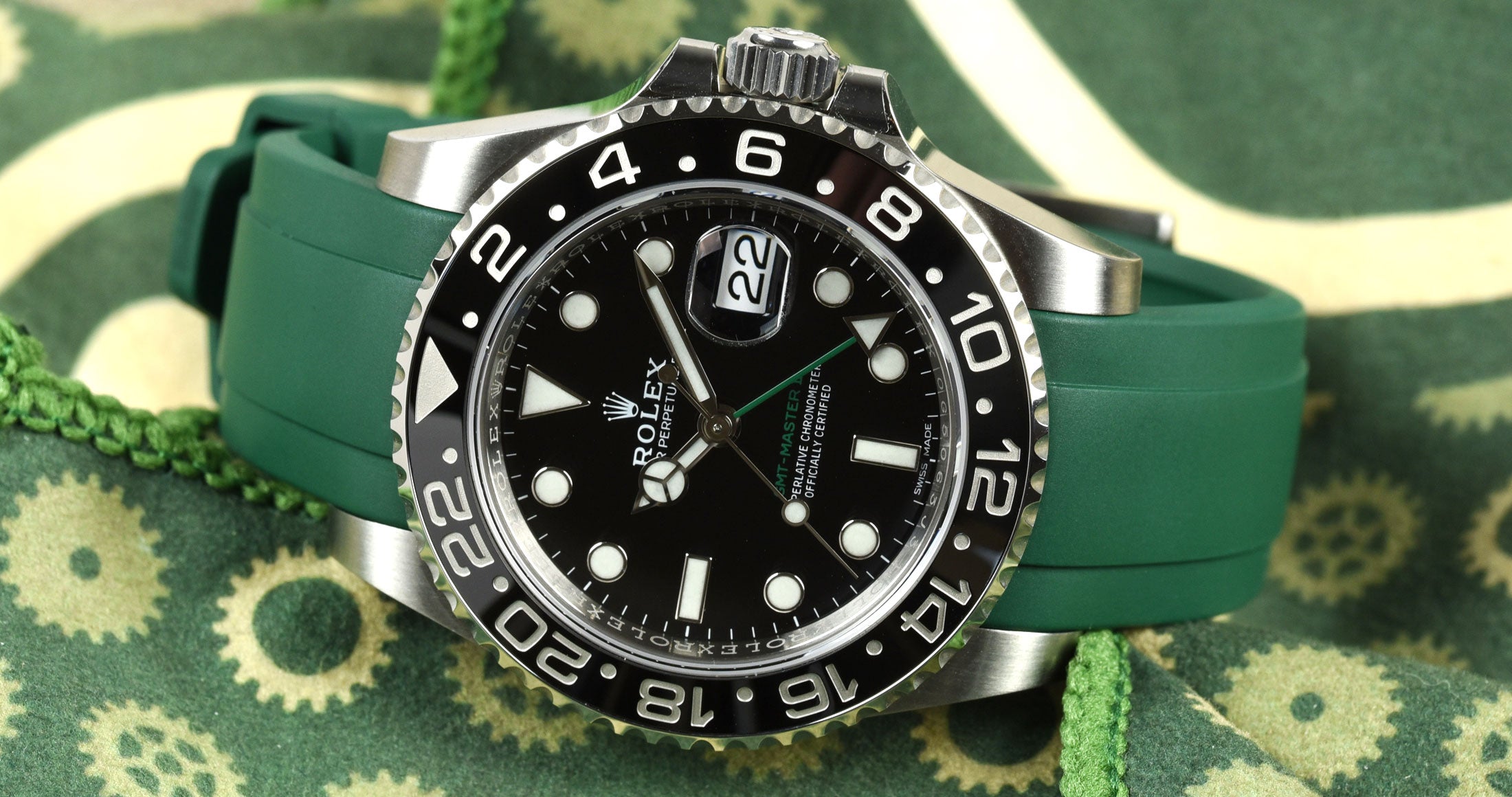 Rolex GMT-Master II on green rubber strap