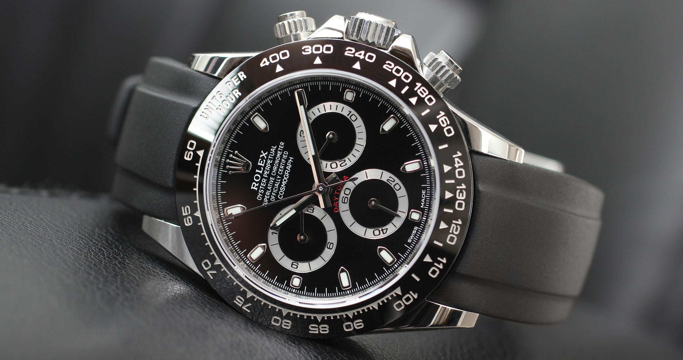 Black Rubber Strap on Rolex Daytona