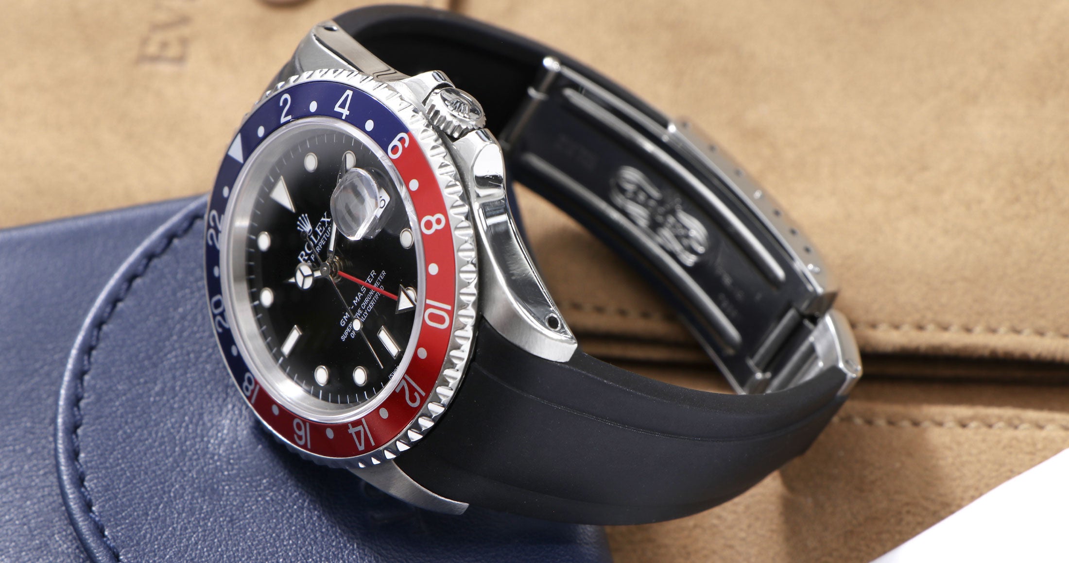 Black Rubber Strap on Rolex GMT-Master