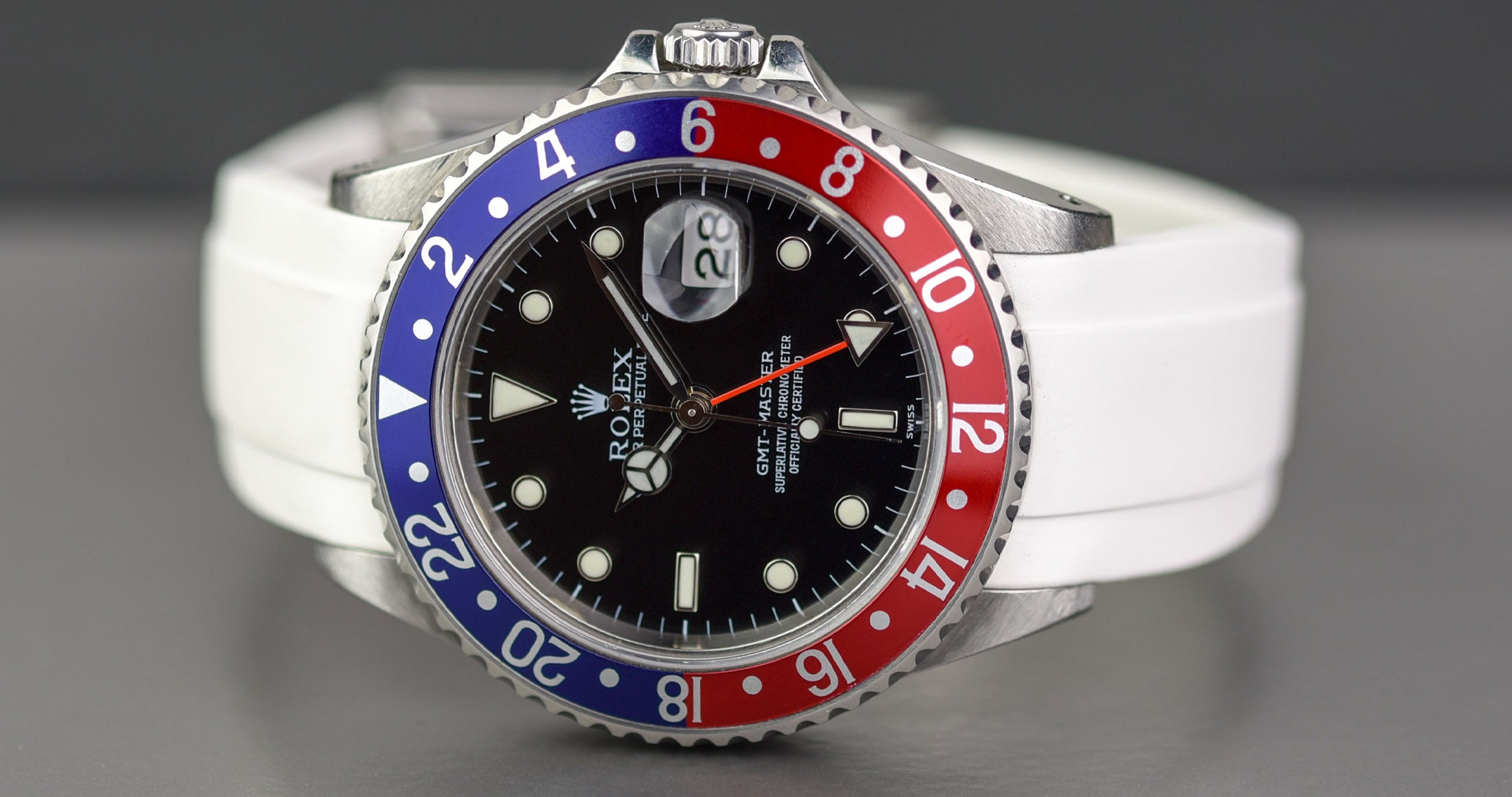 White Rubber Strap on Rolex GMT-Master