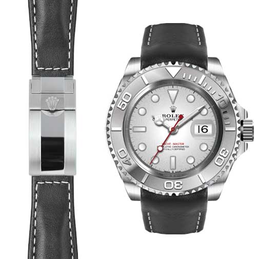 Curved End Leather Strap for Rolex Yacht-Master Watch
