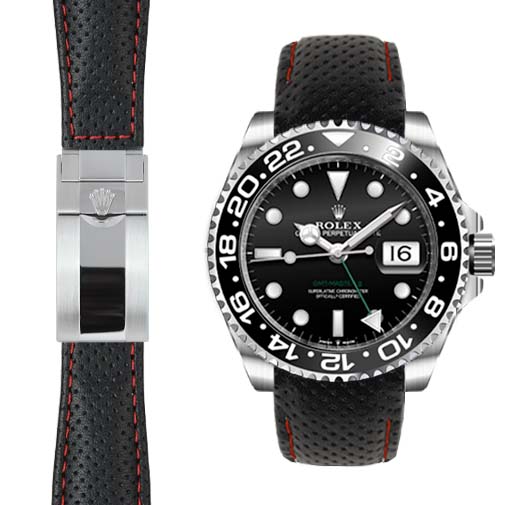 Curved End Leather Strap for Rolex GMT Master II Ceramic Watch Everest Bands