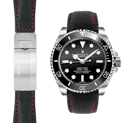 Curved End Leather Strap for Rolex Submariner Ceramic No Date