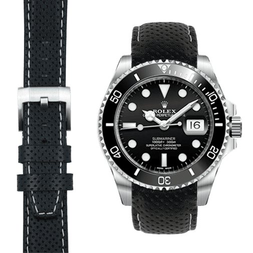 Curved End Leather Racing Strap for Rolex Submariner Ceramic Watch