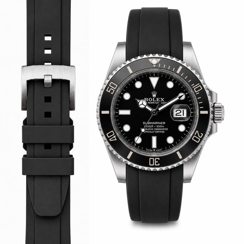 Black Rubber / Silver Buckle