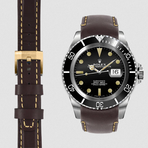 Everest Bands Curved End Leather Watch Band for Rolex Submariner