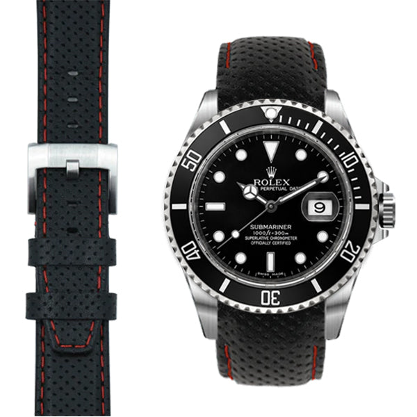 Black with red stitch / Silver Buckle