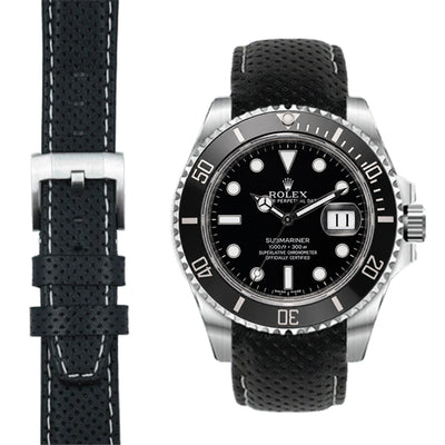 Curved End Leather Racing Strap for Rolex Submariner Ceramic Watch